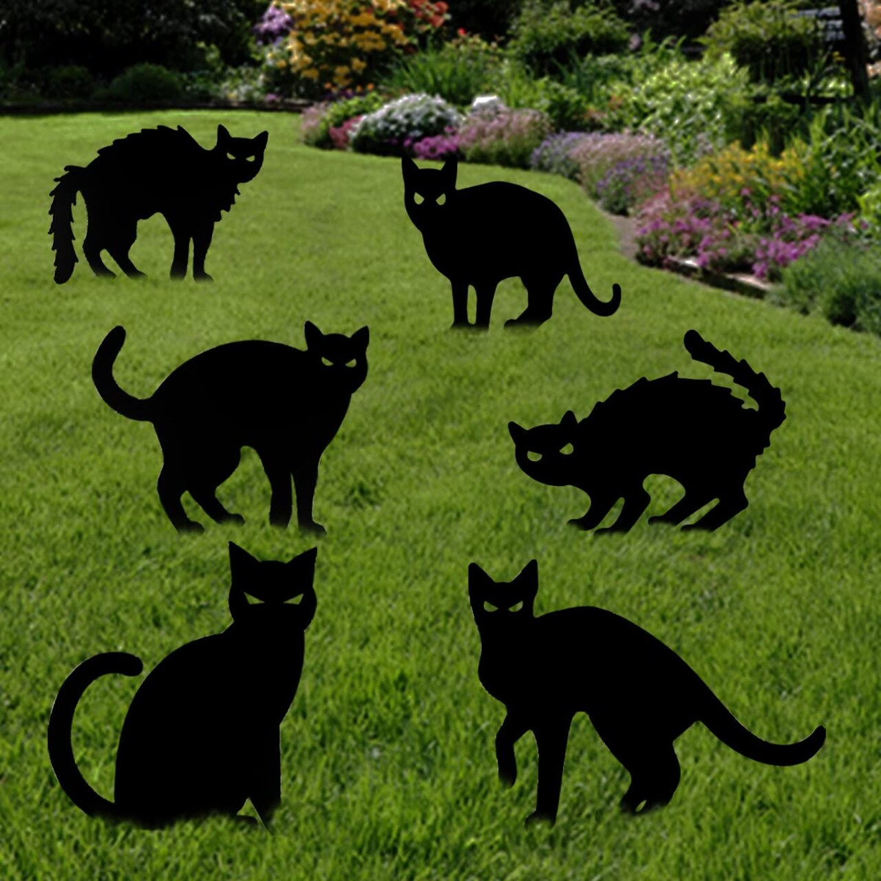 6 Pack Halloween Black Cat Yard Signs with Stakes Scary Silhouette Halloween Decorations for Outdoor Yard Lawn Garden Halloween Decor & Organizer Storage Tote Bag